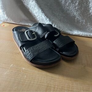 Black Slide Sandals with Buckle